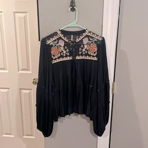 Free People Black Boho Western Frock Top